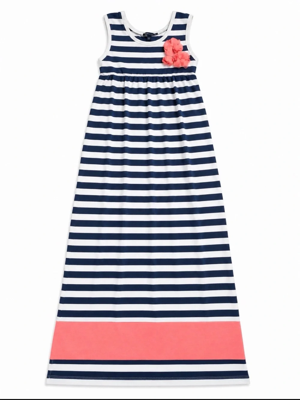 GAP Navy & White Striped Maxi Dress with Coral Flower